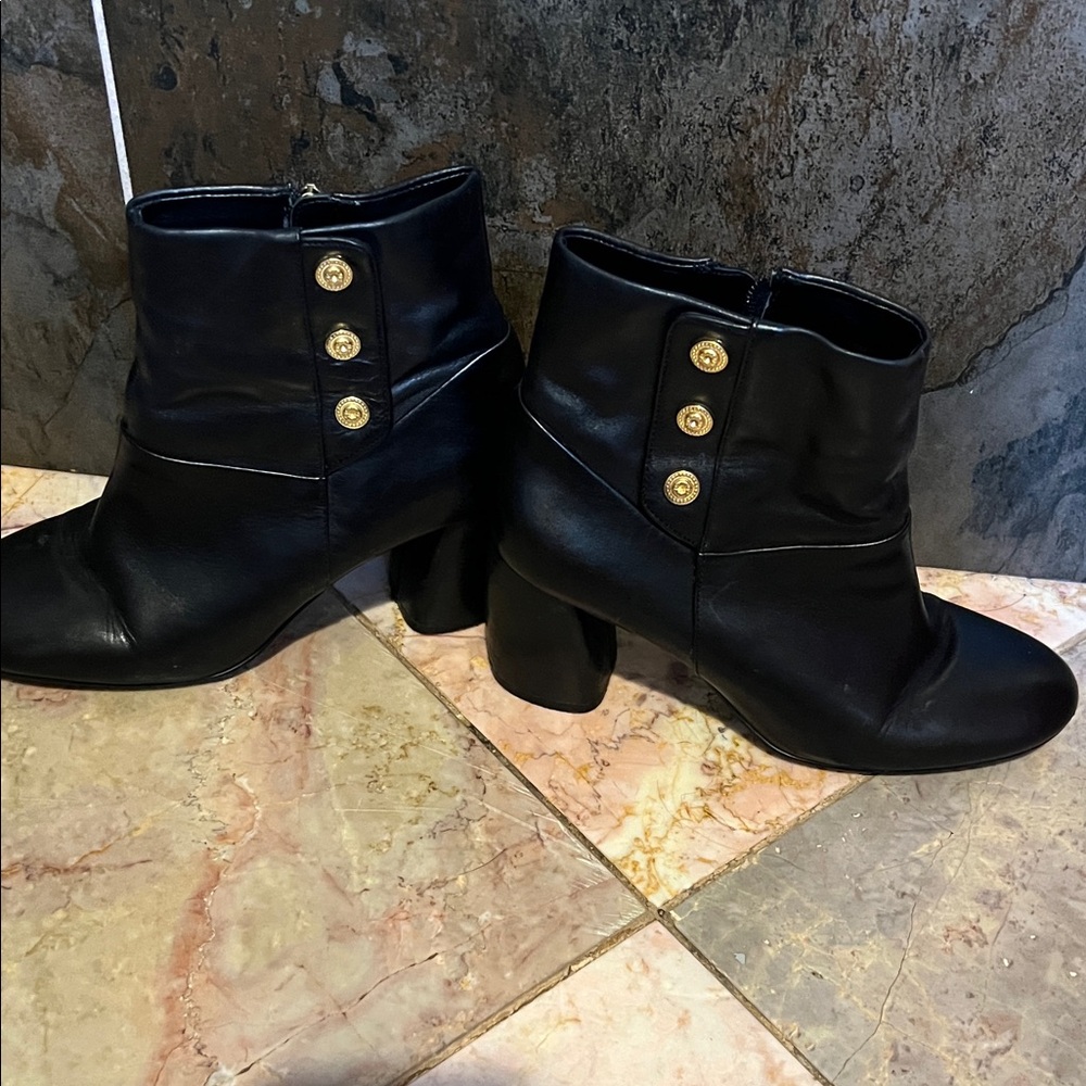 Nine West Black Heeled Boots with Gold Buttons